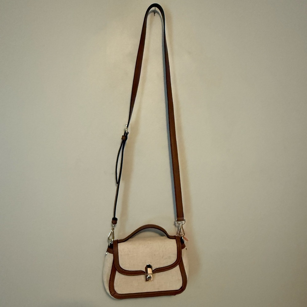 Nine West Cream and Brown Crossbody Bag with Vintage Design